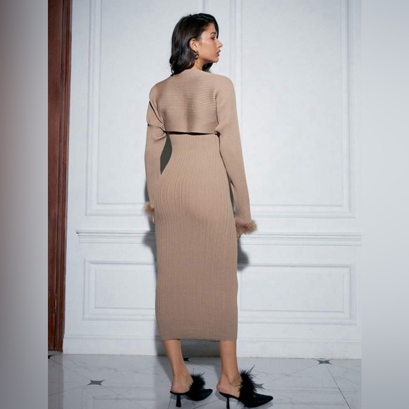 Used once  Brown Long Sleeve Solid Knit Midi Dress Size Medium✨ - Picture 4 of 4